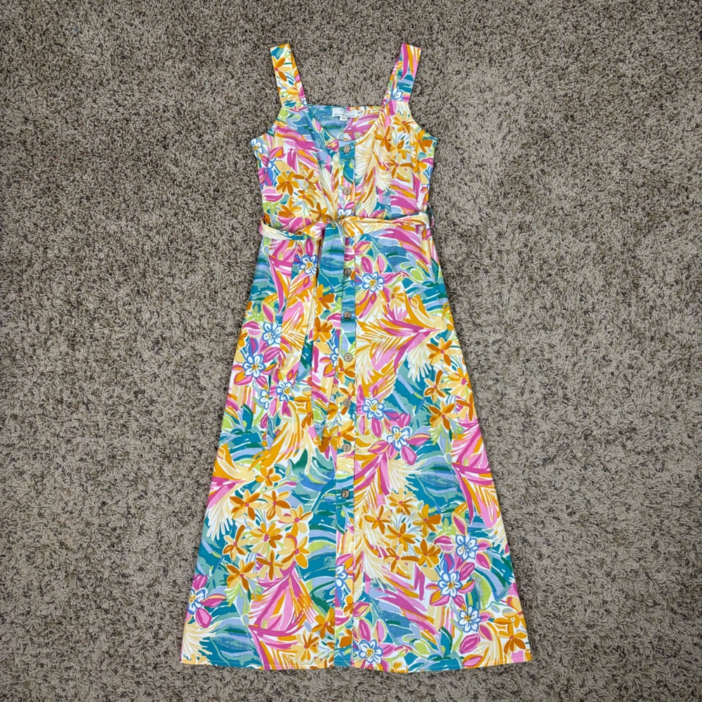 Le Bain Par Molly Bracken Dress XS Multi Floral Button Front Resortwear Tropical
